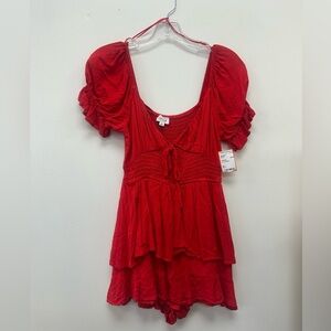 Red Puff Sleeve Romper